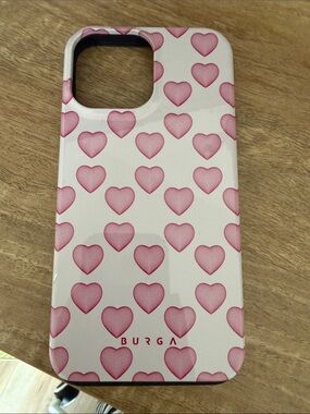 BURGA Pink Heart Pattern Phone Case - White with Pink Hearts IPhone 13 PRO MAX
